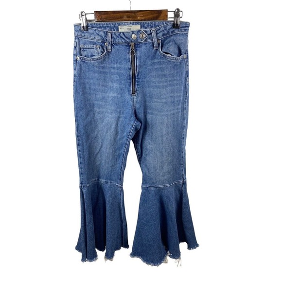 Topshop Jeans 28 x 25 Flare Bell Bottom Leg Dree Moto 28x25 Womens Y2K Style - Picture 1 of 8